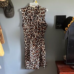 Sleeveless Leopard Print Shirt Dress - Brown/Black